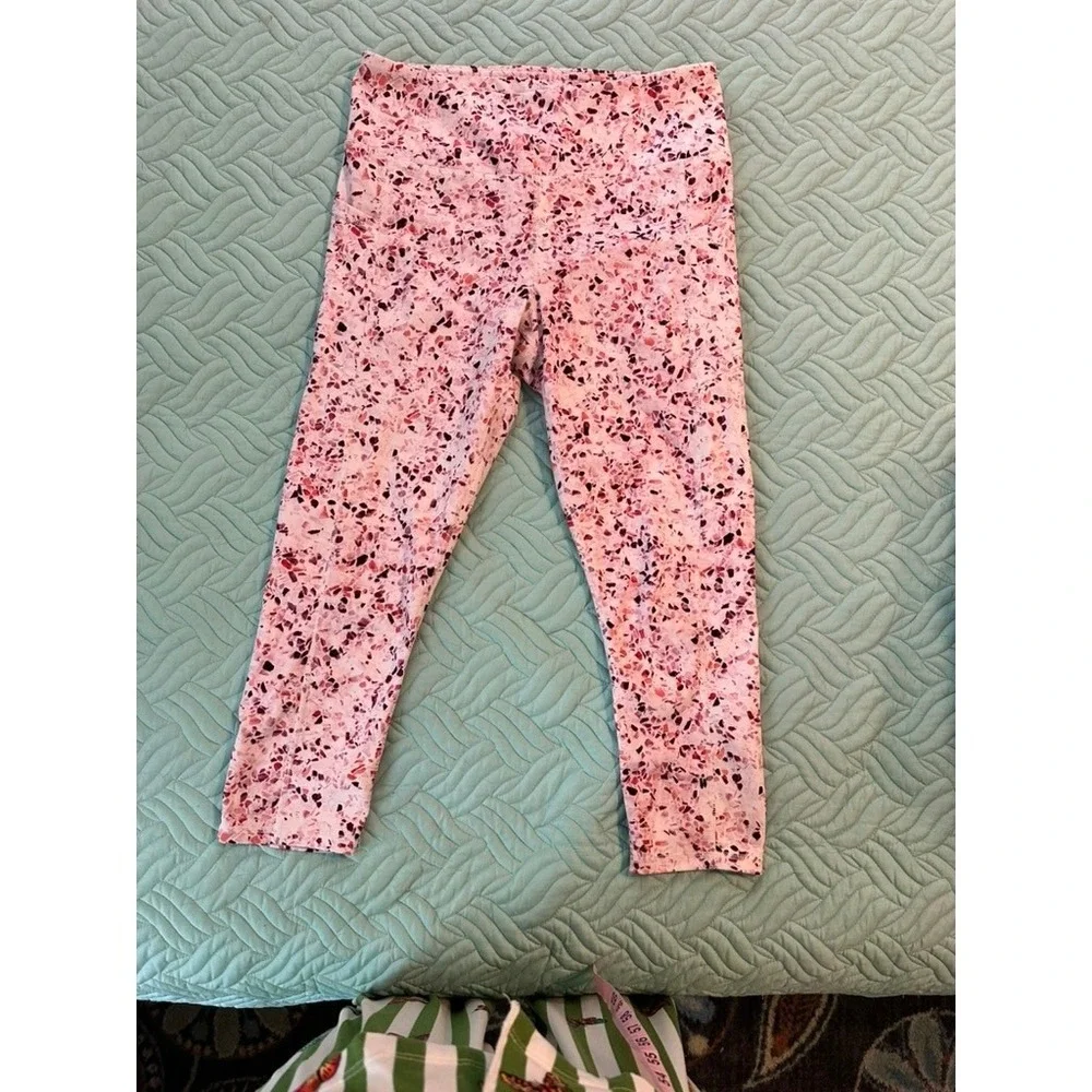 Gaiam Womens Pink Terrazzo Print Activewear Set Strappy‎ Tank & Leggings